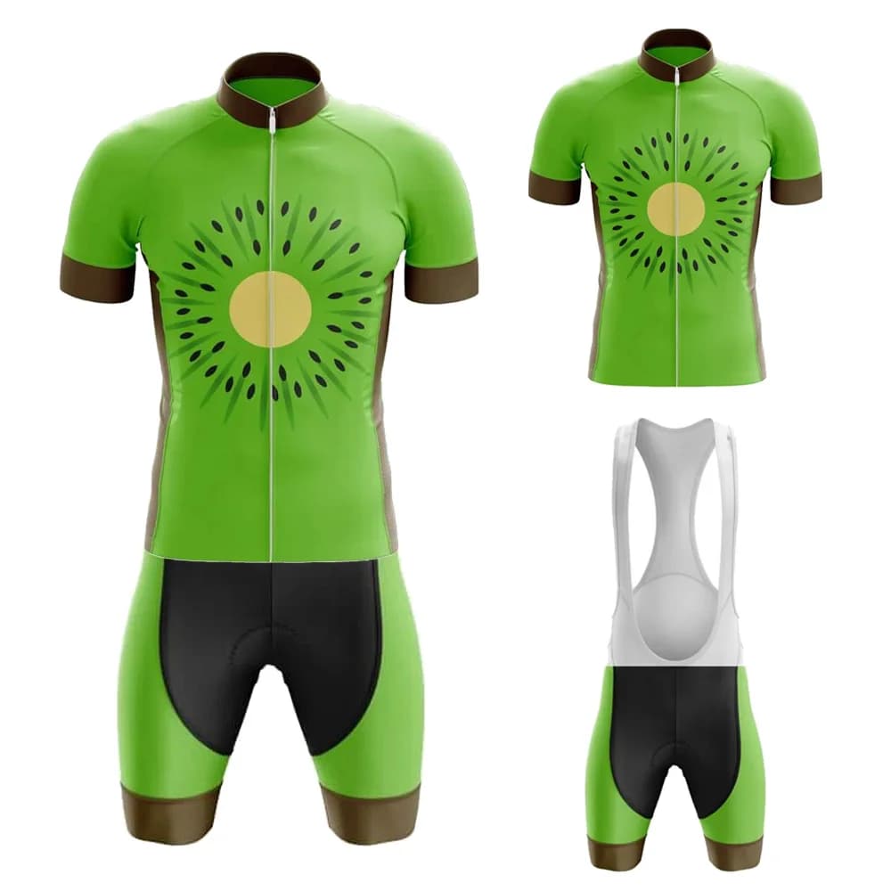 Cycling Knit Kiwi Fruit Set Men's Short Sleeve Mountain Bike Clothing Complete with Suspenders Breathable Gel Pad Fast drying