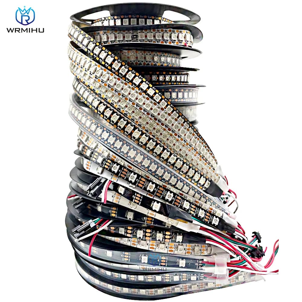 DC5V WS2812B 5m/Rotolo 30/60/144leds/m Nero/Bianco PCB IP30/IP65/IP67 5050RGB Indirizzabile Individualmente Smart led pixel strip light