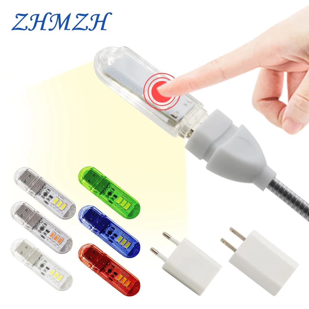Interruttore tattile DC5V USB LED Mini lampada da lettura da tavolo a LED da 1,5 W Rosso Blu Verde Bianco Luci notturne a LED USB flessibili portatili
