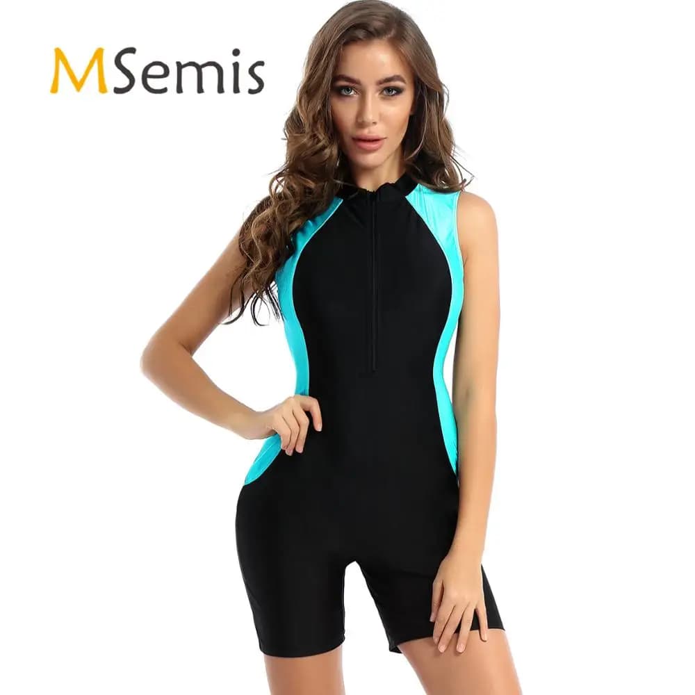 Costume da bagno da donna Costume intero con fascia da bagno Pagliaccetti Costume da bagno Girocollo Cerniera frontale Costume da bagno Tuta Atletica