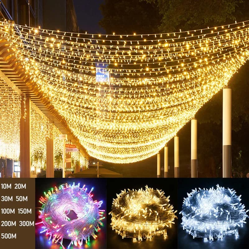 Stringa di natale fata luce 8 modalità LED String Lights lampada da esterno impermeabile per feste di nozze