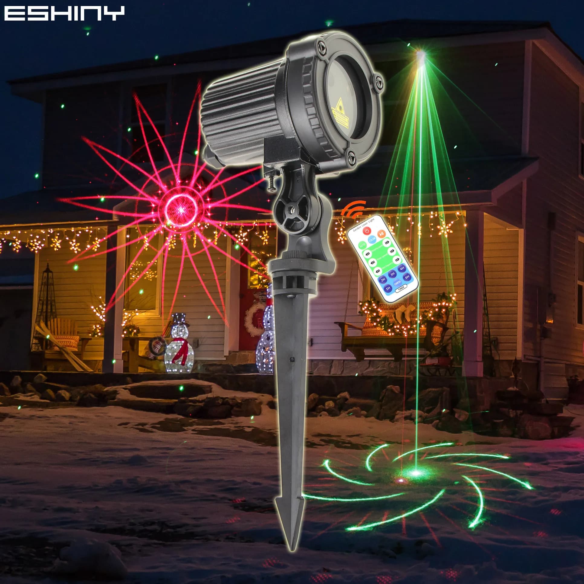 ESHINY Outdoor IP65 R&G Laser In Movimento 20 Modelli Proiettore A Distanza Festa Di Natale Casa Parete Albero Giardino Paesaggio Luce B202N7