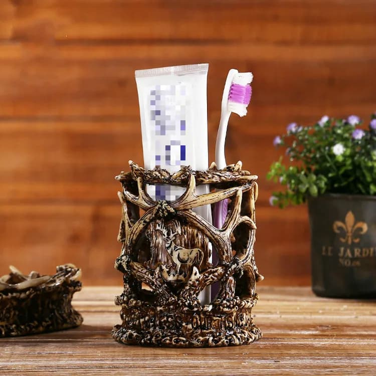 [MGT] resina europea antico spazzolino da denti dentifricio portabicchieri artigianato Antler decorazione bagno decorazione della casa scultura