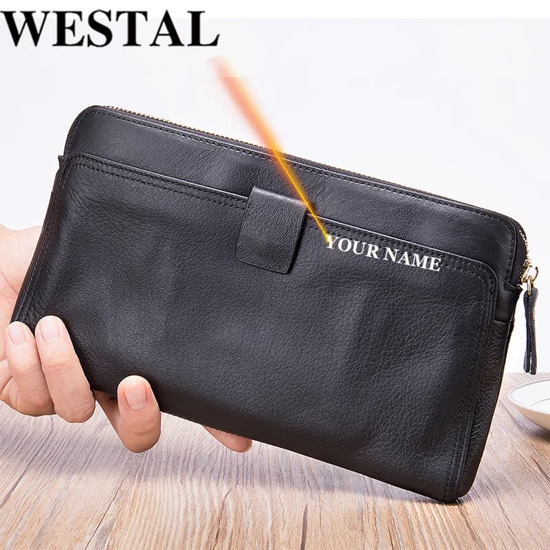 WESTAL pochette da uomo portamonete per cellulare per uomo grande borsa da viaggio borsa a mano per telefono porta carte passaporto