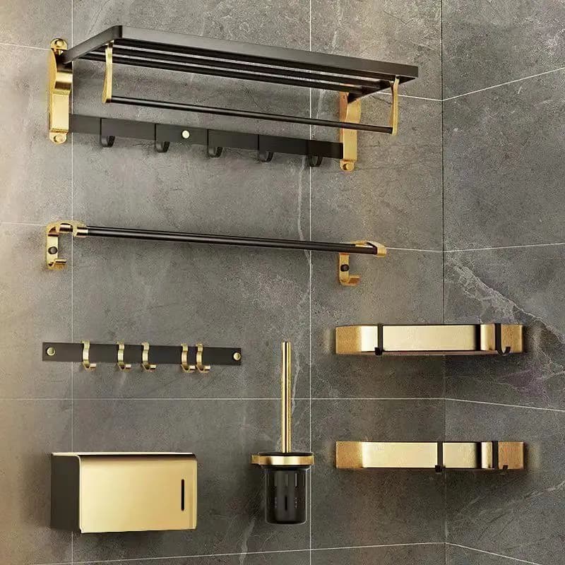 Accessori per il bagno senza perforazione mensola per il bagno di lusso in oro nero spazio Organizer per il bagno in alluminio porta asciugamani