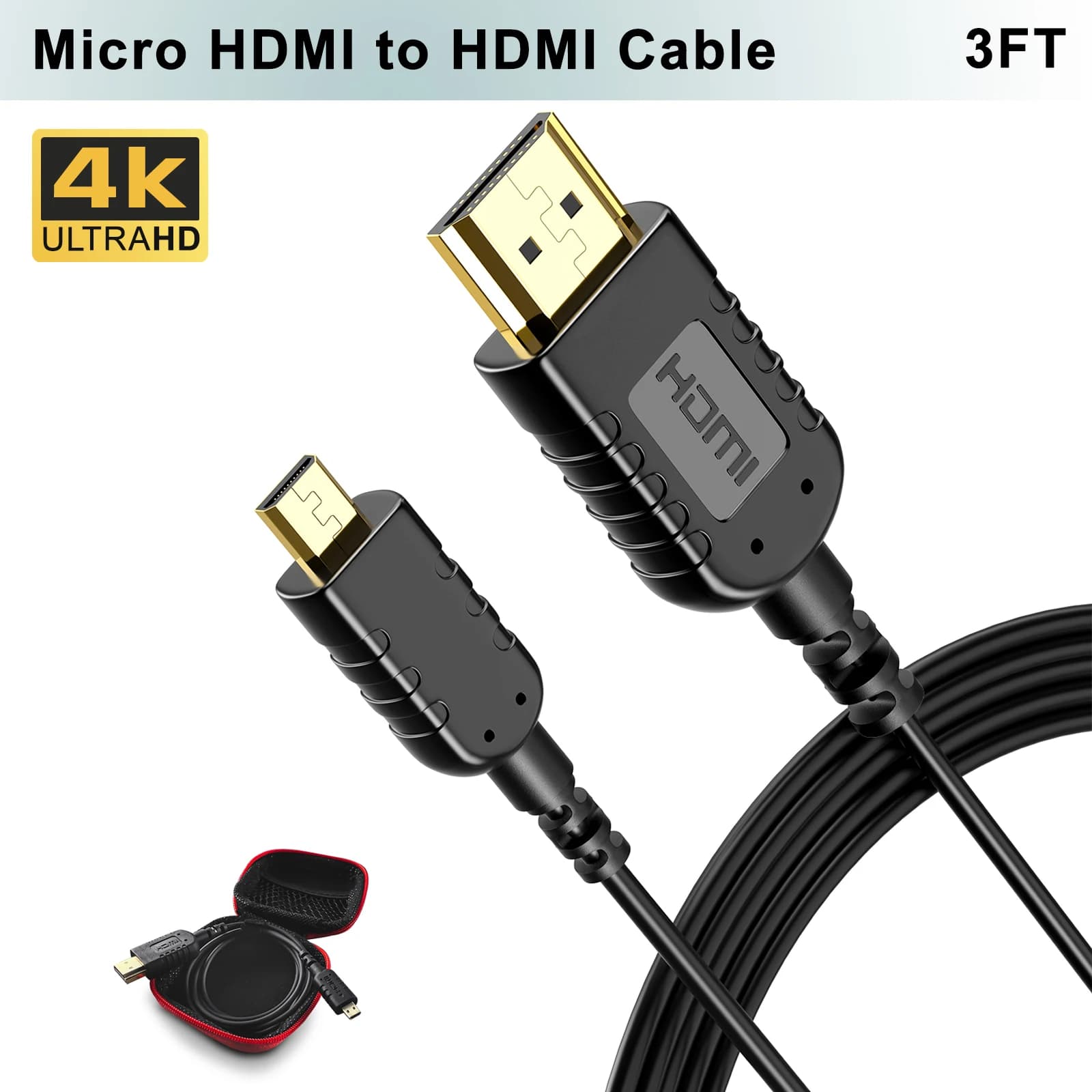 FOINNEX Micro HDMI cable to HDMI flexible Ultra thin 3FT for GoPro Hero 7 cardanic joint black, Canon camera, stabilizer
