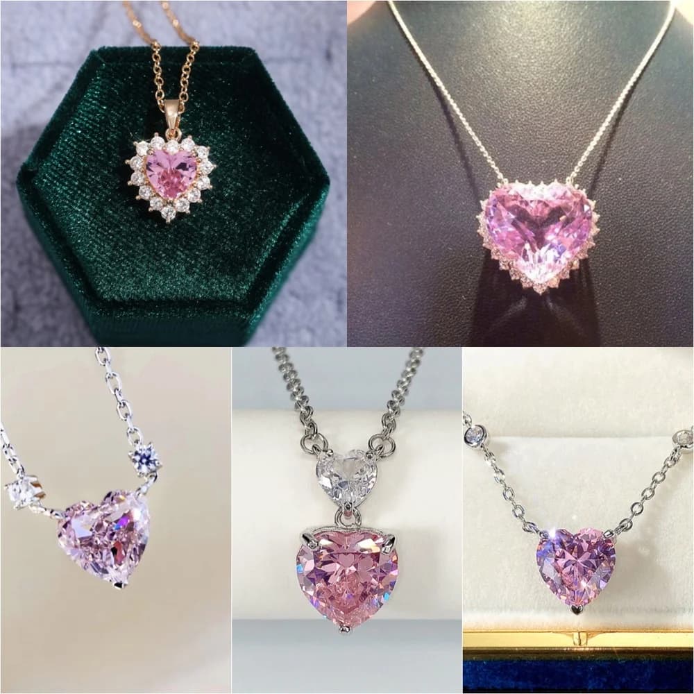 CAOSHI Exquisite Pink Cubic Zirconia Pendant Necklace for Women Heart Shaped Statement Jewelry Lady Party Accessories Wholesale