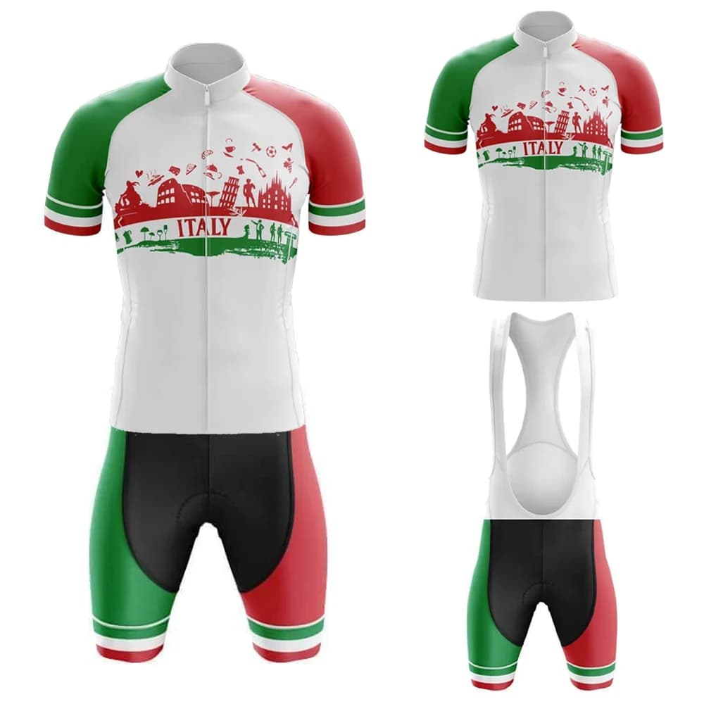 Cycling sweater Italy Men's set Short sleeves Mountain bike clothing kit Shorts with suspenders Breathable gel Pad Fast drying