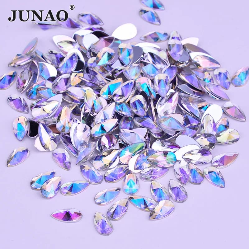 JUNAO Wholesale 8*13mm 9*18mm Flatback Drop Rhinestone Crystal AB Strass Acrylic Stone Stickers Nail Art Decorative Crafts