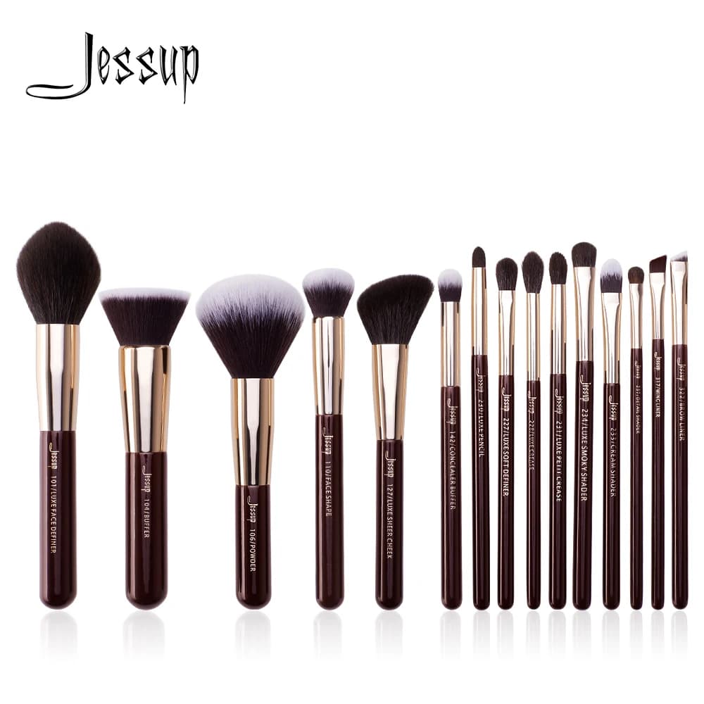 Jessup pennelli trucco Set 15 pezzi pennello trucco professionale polvere ombretto Liner fondotinta Blush Blending Zinfandel/Golden