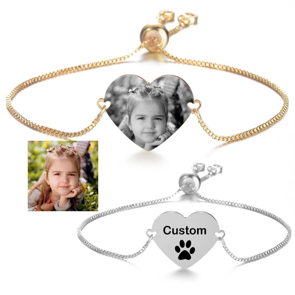 Personalized Bracelets for Women Engraving Laser Engraving Customized Name Date Heart Adjustable Photos Stainless Steel Identification Label Memory Gifts