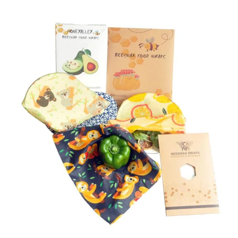 Involucro di stoffa riutilizzabile in cera d'api organica, involucri alimentari, conservazione fresca, involucro di stoccaggio, ecologico, set da 3 pezzi
