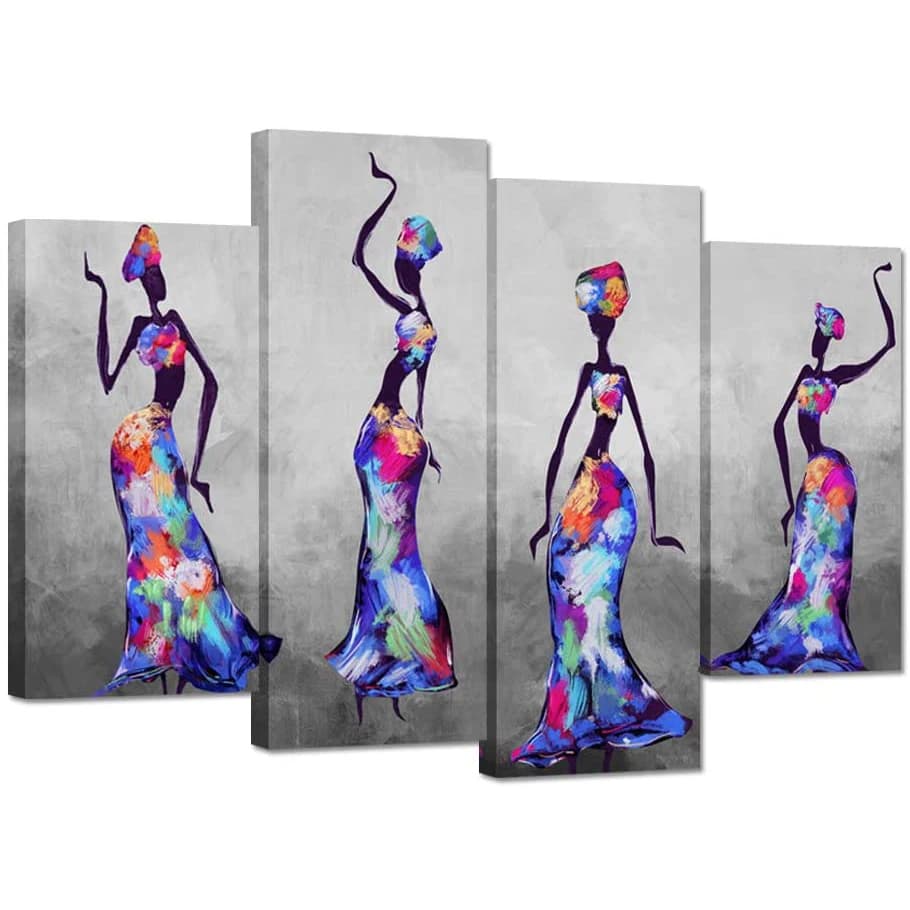 Frameless 4 pieces African American Dancer Girl Wall Art Canvas poster pictures painted home decoration for living room decoration