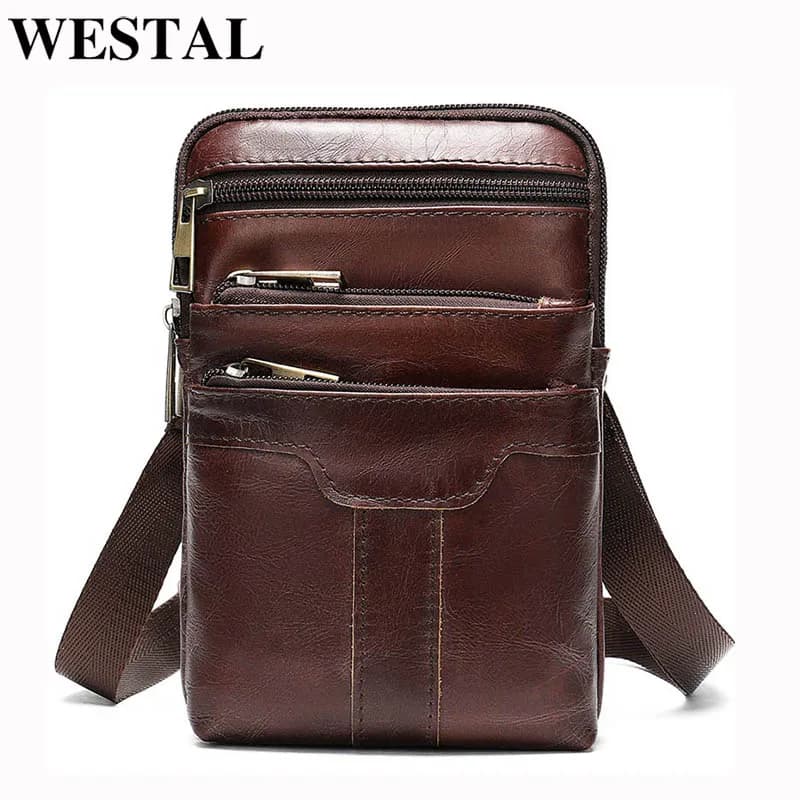 WESTAL Borsa a tracolla da uomo piccola per uomo Borse a tracolla in vera pelle Mini borse per telefono maschili Cinture con patta Messenger 7538