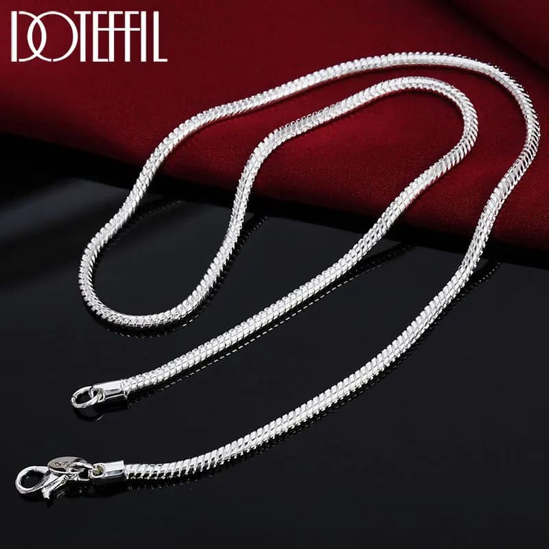 DOTEFFIL 925 Sterling Silver 16/18/20/22/24 Inch 3mm Snake Chain Necklace For Women Man Fashion Wedding Party Charm Jewelry