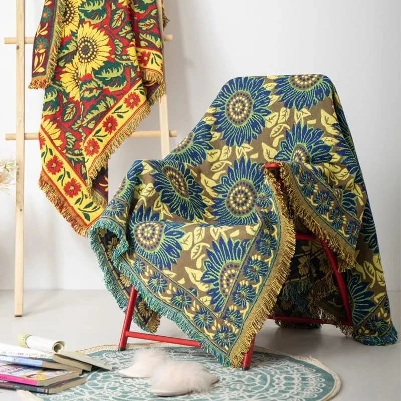 Coperta floreale divano modello girasole coperta da viaggio per letto soggiorno arazzo tappeto divano coperte copertura in maglia deken