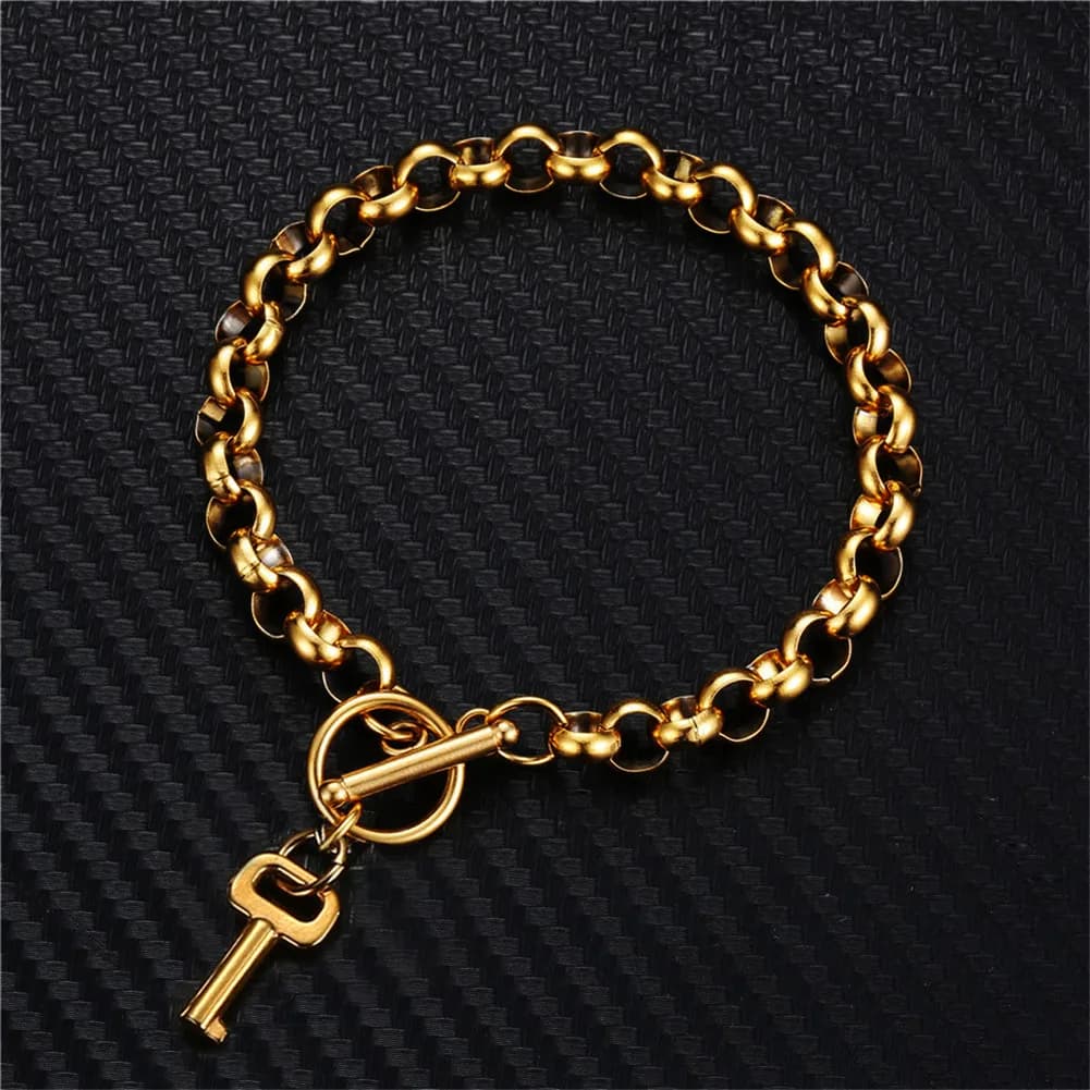MinaMaMa Bracciale con ciondoli Lucchetto con chiave a catena in osso vintage in acciaio inossidabile per donna Uomo Braccialetti con lucchetto Regali di gioielli di amicizia