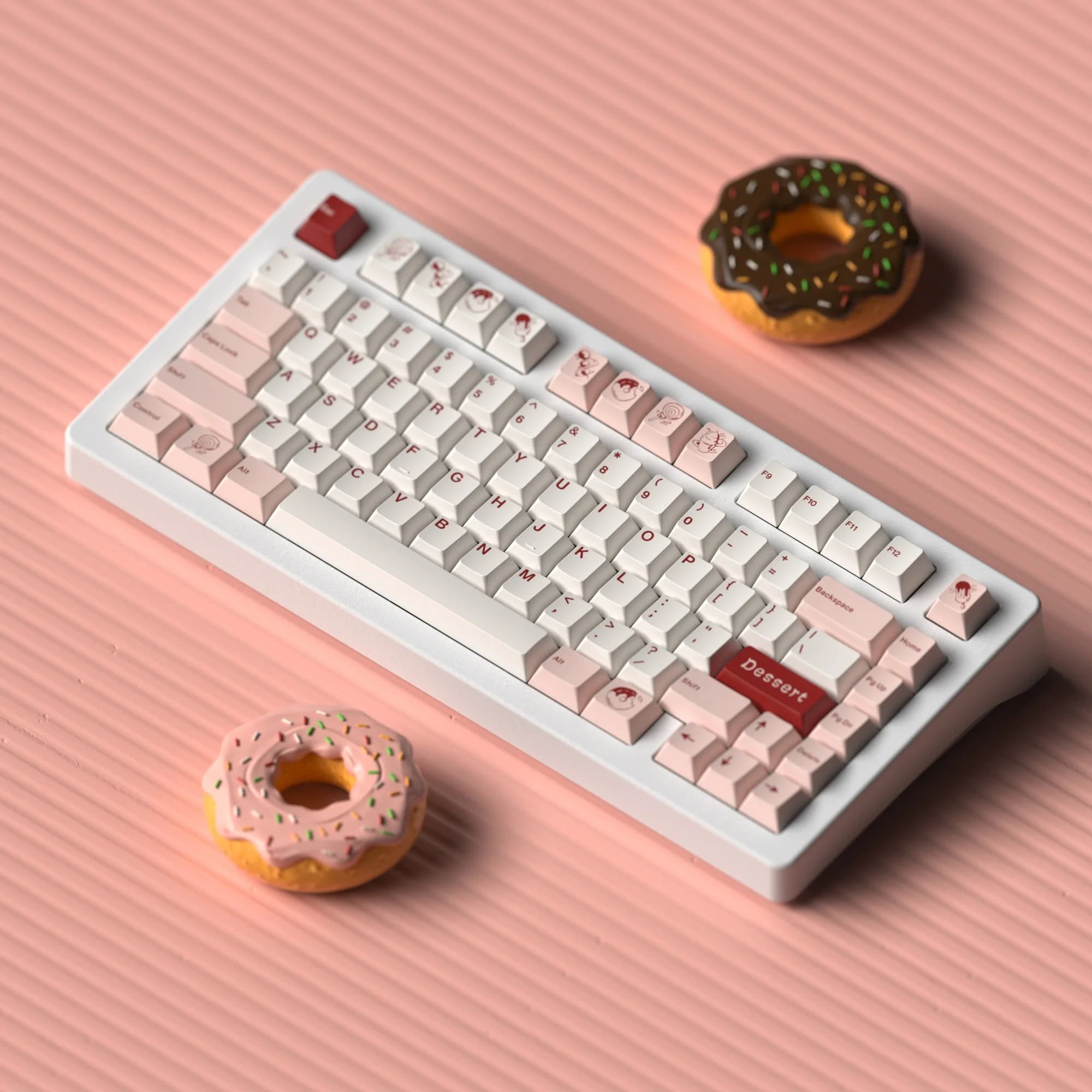 JKDK Copritasti da dessert rosa e bianco Cherry Profile PBT Dye Subbed Copritasti per tastiera meccanica con interruttore MX