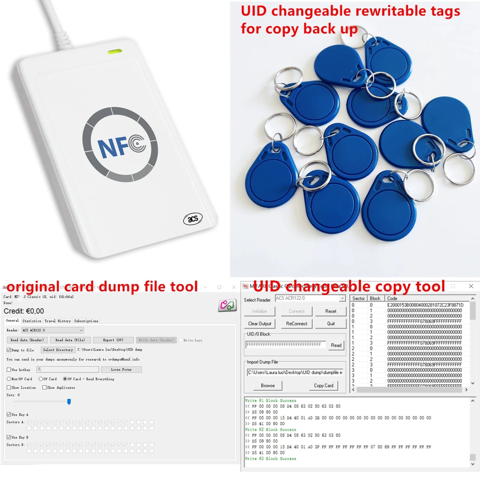 Originale NFC ACR122U-A9 Smart IC Card Reader Writer Copier Duplicator Classic s50 1k RFID Card con UID modificabile copia Clone