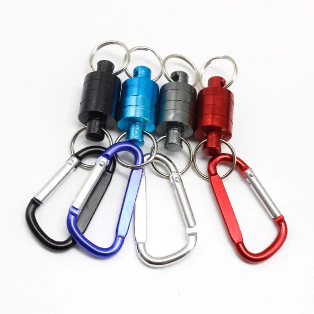 Supporto per rete con clip magnetiche a sgancio rapido resistenti da pesca in metallo portatile con moschettone in alluminio con cordino per bobina da pesca