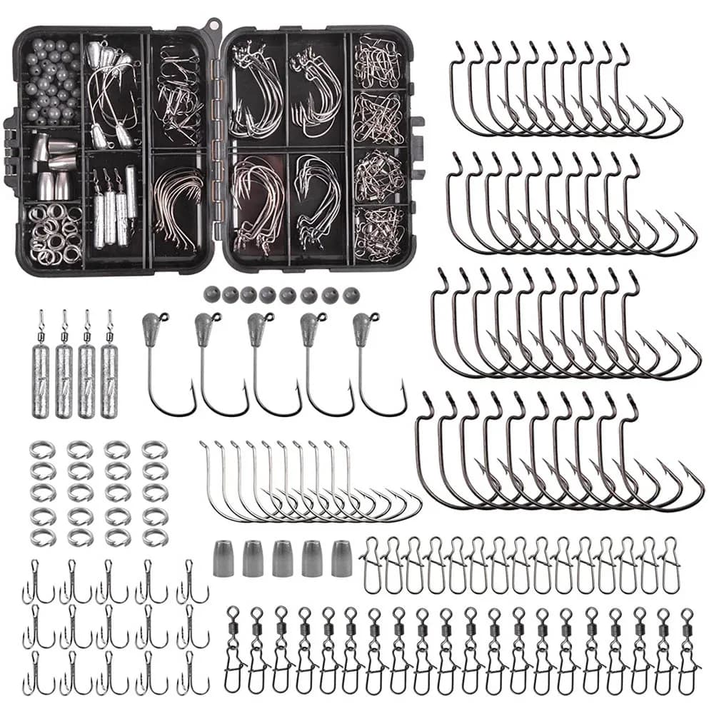 166PCS Fishing equipment box Included worm hooks jig Drop shot head hooks Weight Fishing slides for bass fishing accessories