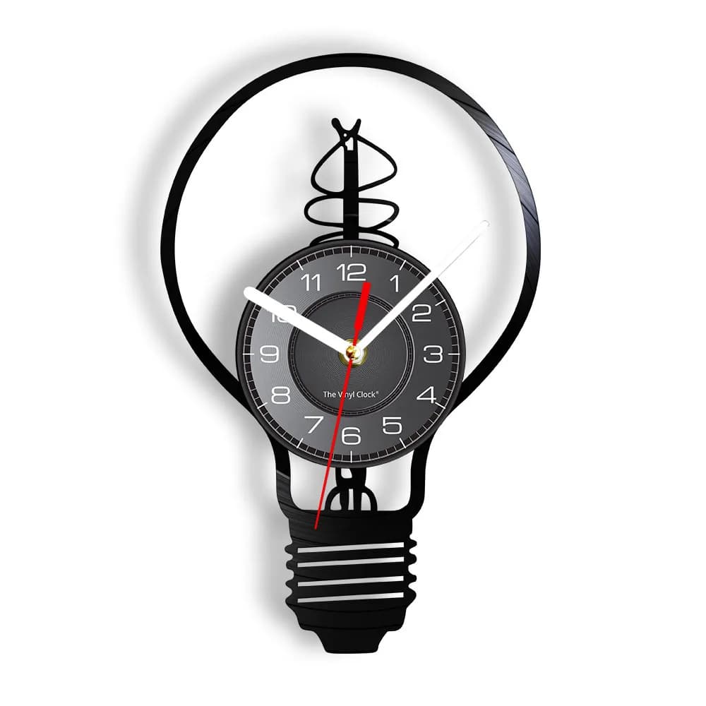 Vinyl Wall Clock with Design Edison Bulb, Incandescent LED, Industrial Living Room Decoration, Modern Silent Quartz Clock