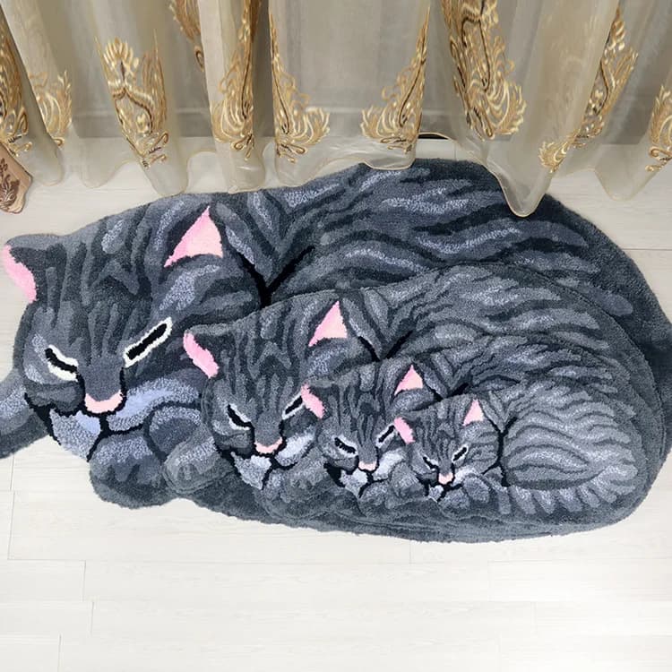 3D cat shape non-slip carpet for kids room decoration handmade carpet for bathroom carpet gray brown living room