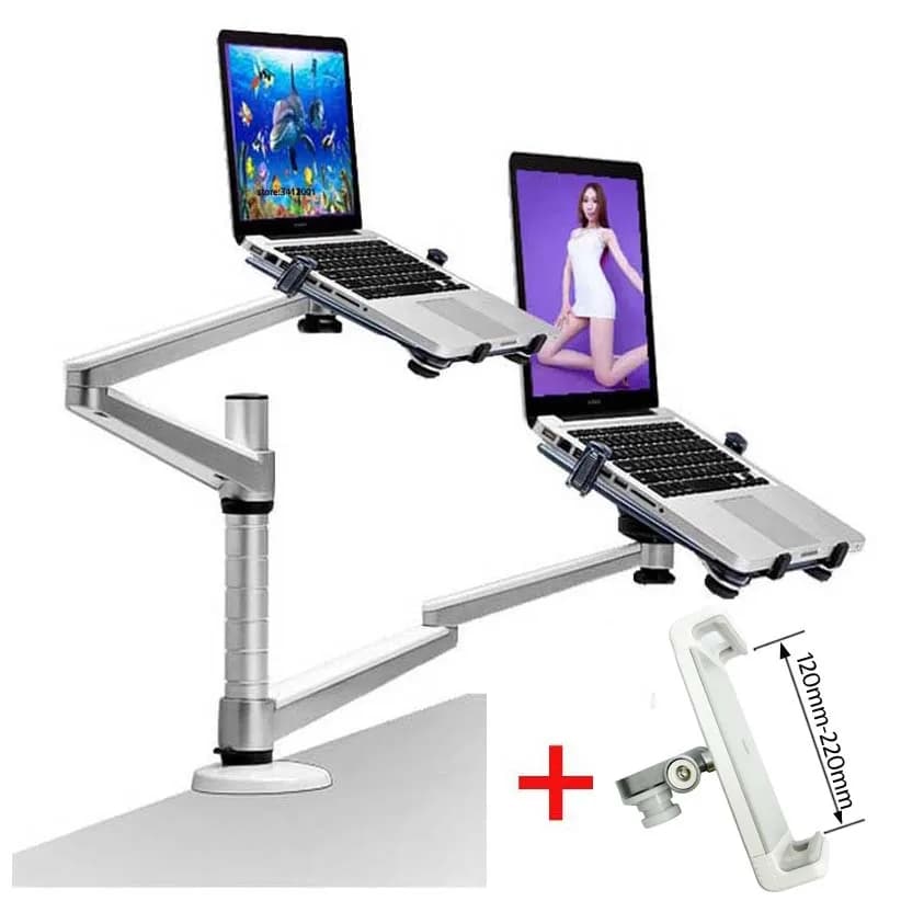 OA-11X In lega di alluminio 2 In 1 Staffa regolabile Doppio Braccio doppio del desktop del computer portatile del Supporto del basamento Per 15 pollici Del Computer Portatile