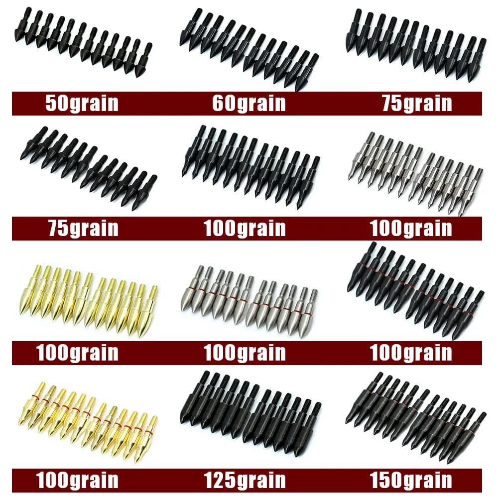 12 pz 50gr 60gr 75gr 100gr bersaglio punta di freccia punte testa campo ID 6.2mm albero tiro con l'arco all'aperto caccia tiro con l'arco accessori