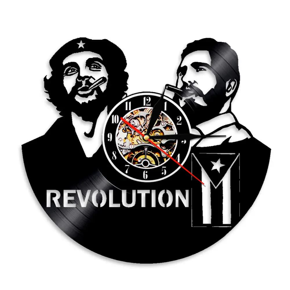 Fidel Castro Che Guevara Cubano Disco In Vinile Watch From Wall Havana Cuba Revolution Clock Wall Clock Decoration Viva Cuba Books Cuba flag