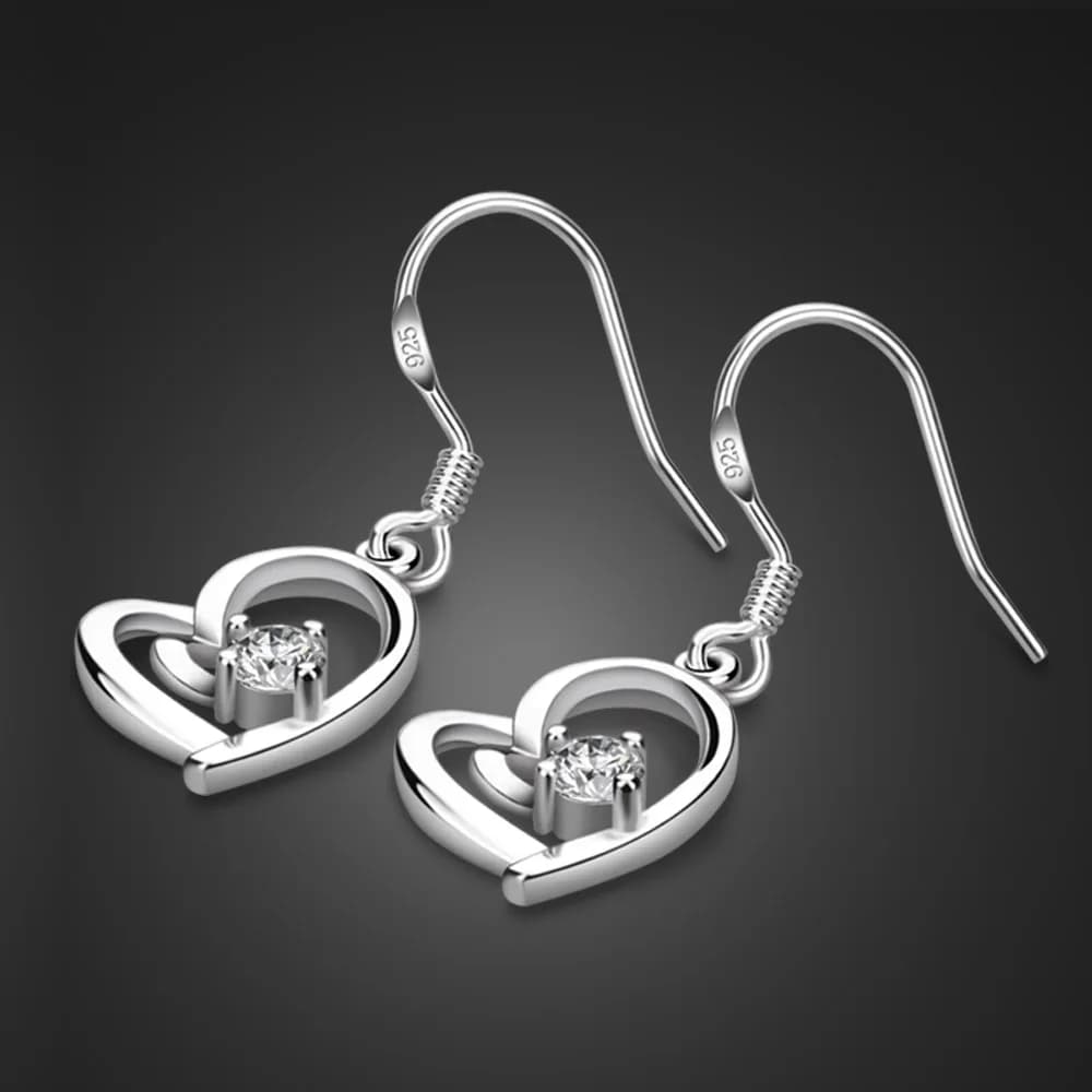 Orecchini a forma di cuore con zirconi lucidi di lusso da donna, gioielli in argento sterling 925 autentici, orecchini di design di nicchia con zirconi abbaglianti, regali
