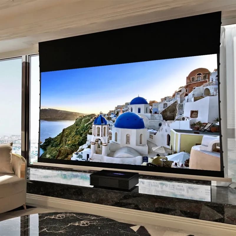 SCR-USTALR TV laser 8K Schermo UST ALR tensionato autoportante nel soffitto Schermo con rappresentazione della luce ambientale con prisma a T per proiettore UST