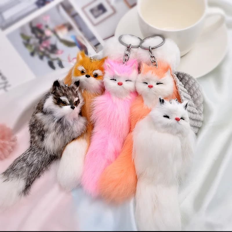 Cute Fox peluche animale portachiavi auto titolare zaino ciondolo portachiavi gingillo regalo per le donne ragazza portachiavi accessori gioielli