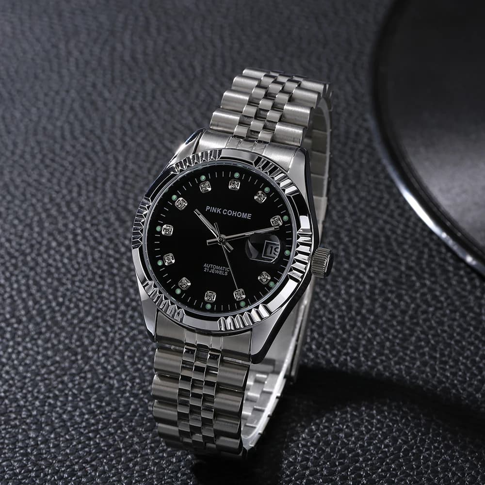 Pink Cohome watches men's automatic movement wristwatch waterproof mechanical watches women's stainless steel strap 316L solid