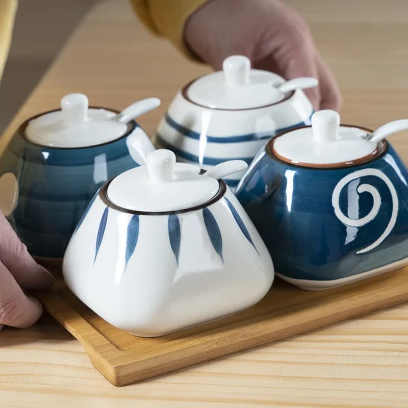 Bottiglia di condimento pentola in ceramica cinese antico condimento vaso di sale set cucina lardo vaso di pepe serbatoio dell'olio per uso domestico