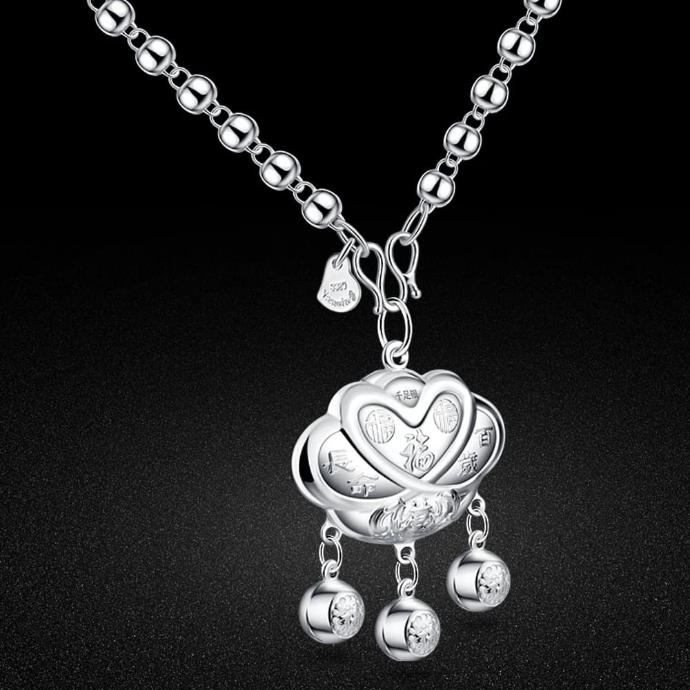 Collana con ciondolo a lucchetto cinese in argento Sterling 925 con catena di perline stile Vintage per regalo di gioielleria raffinata con ciondolo moda donna 46-89CM