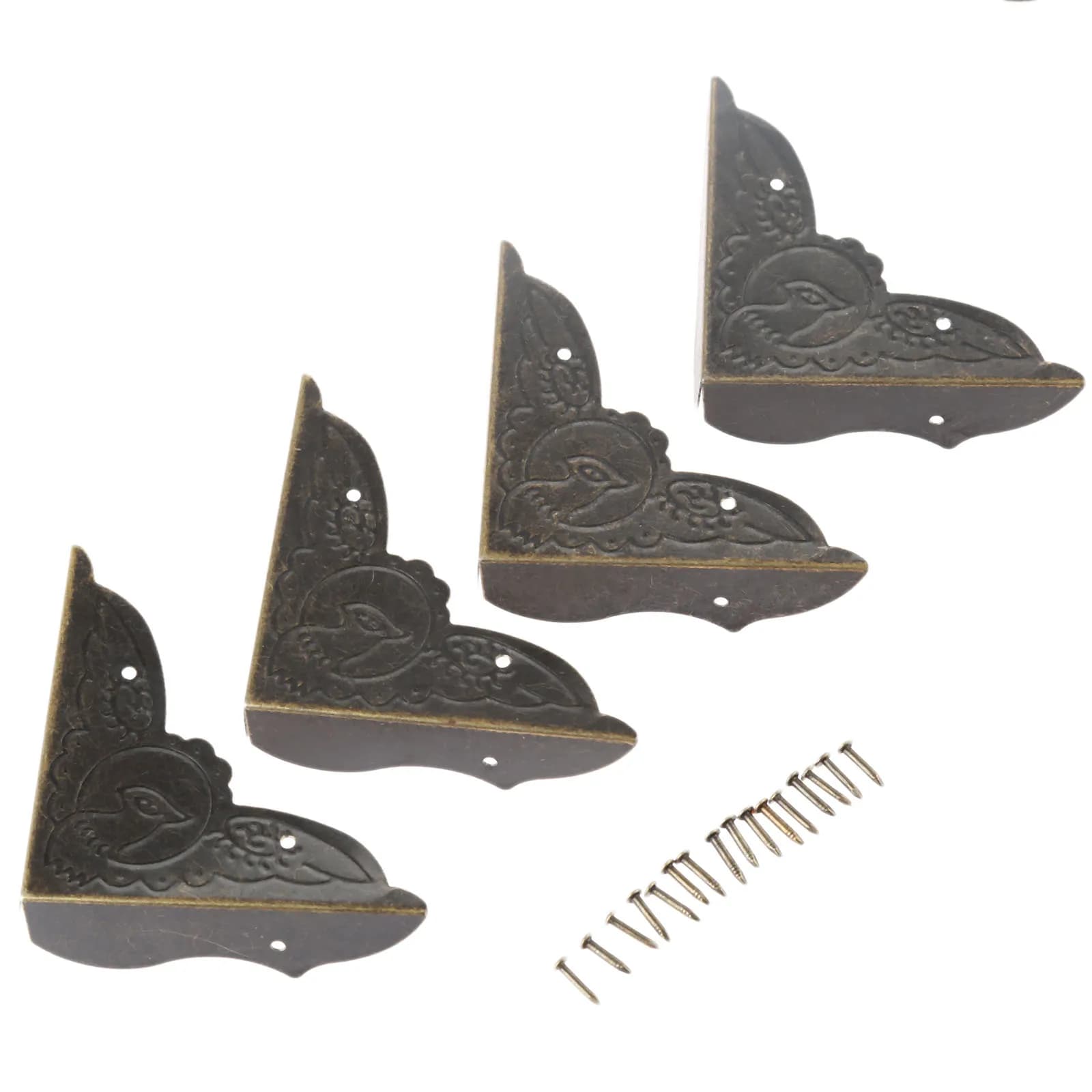 4Pcs Antique Brass Corner Bracket Jewelry Case Wood Box Feet Leg Decorative Corner Protector Iron Crafts Furniture Hardware