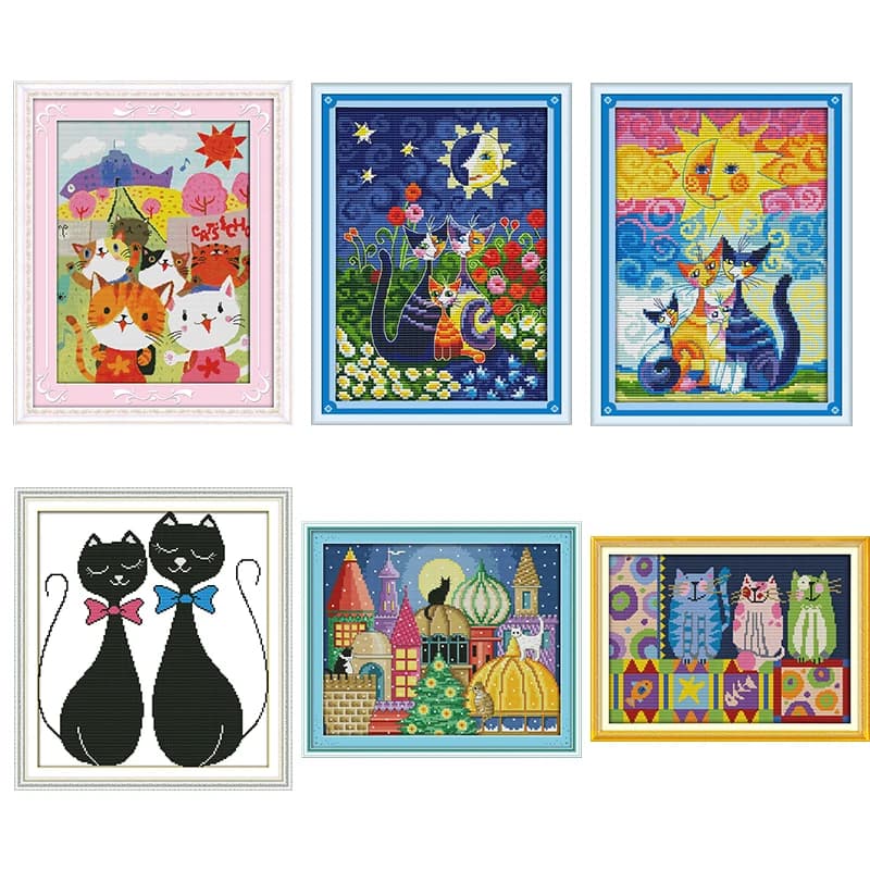 Joy Sunday Cat in the Sun Chinese Cross Stitch 14ct 11ct Cross Stitch Kit DIY Needlework DMC Cross Stitch Kit Embroidery Crafts