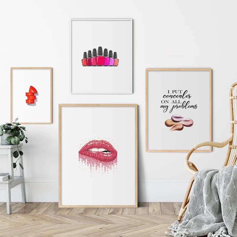 Rossetto per labbra nordico Moda Wall Art Smalto per unghie Poster e stampe Immagine decorativa per l'arredamento della camera da letto delle ragazze