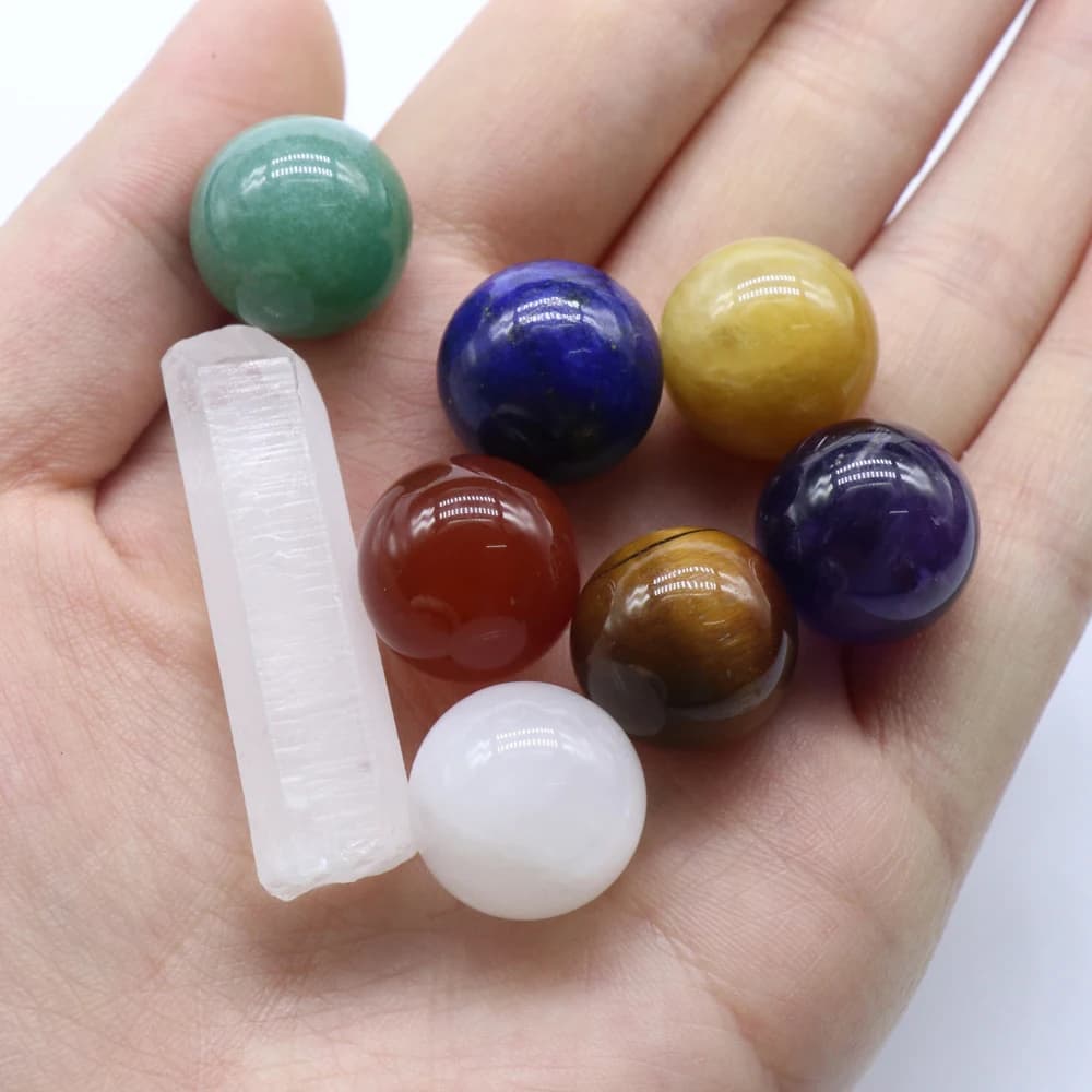 8pcs sette chakra Crystal Agate Yoga Stone Ball Set pietra naturale Reiki Healing Gemstone ornamenti decorativi per la casa regalo
