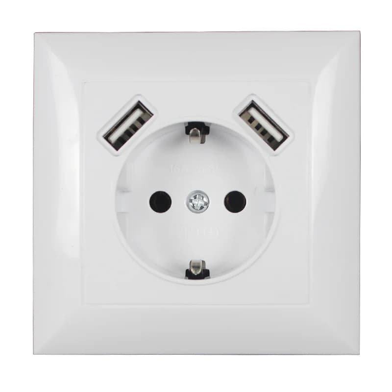 New standard EU 5V2A wall socket with double domestic USB socket, charger with USB port V7-3