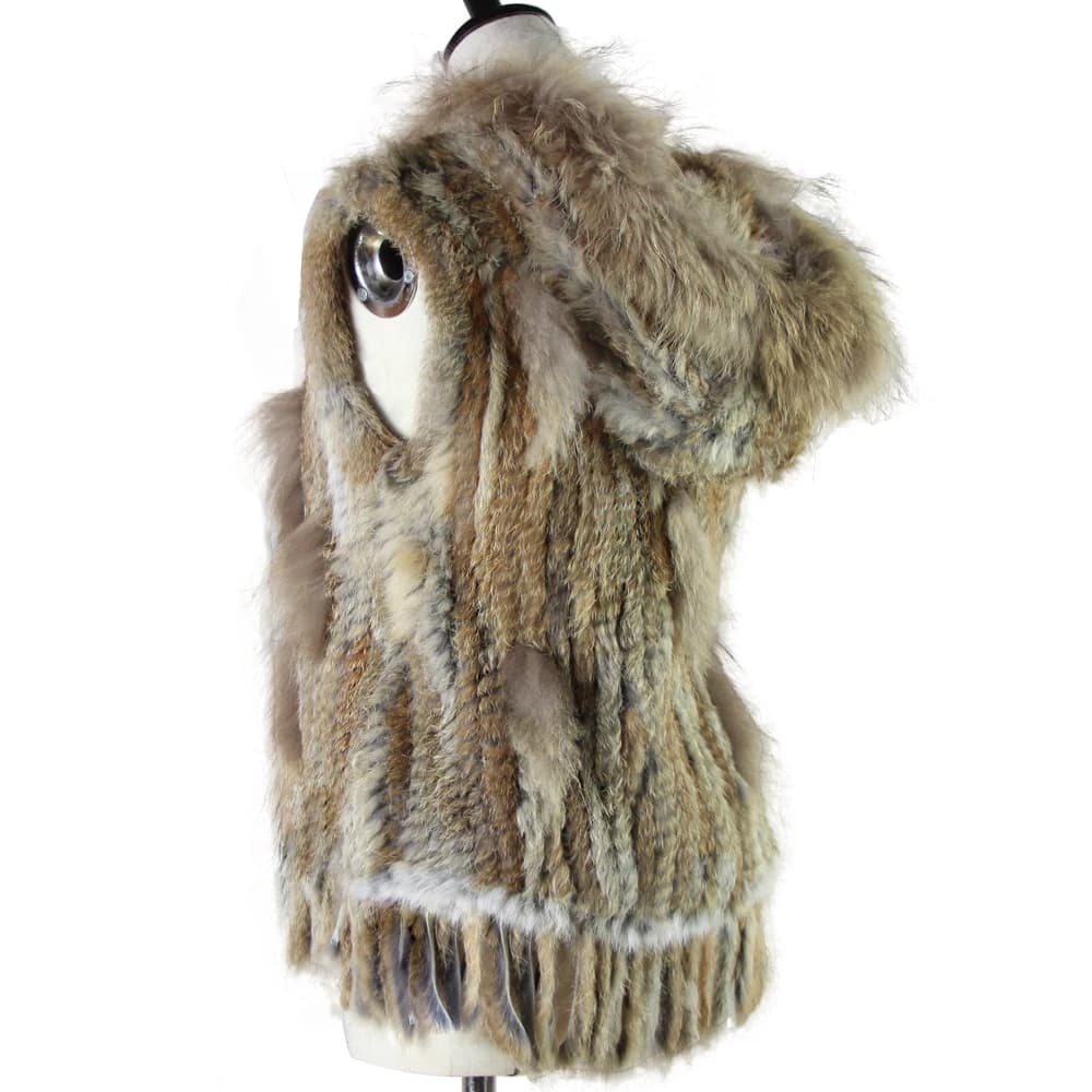 Harppihop moda della pelliccia del coniglio gilet di pelliccia di procione taglio del coniglio lavorato a maglia gilet di pelliccia con cappuccio gilet di pelliccia gilet