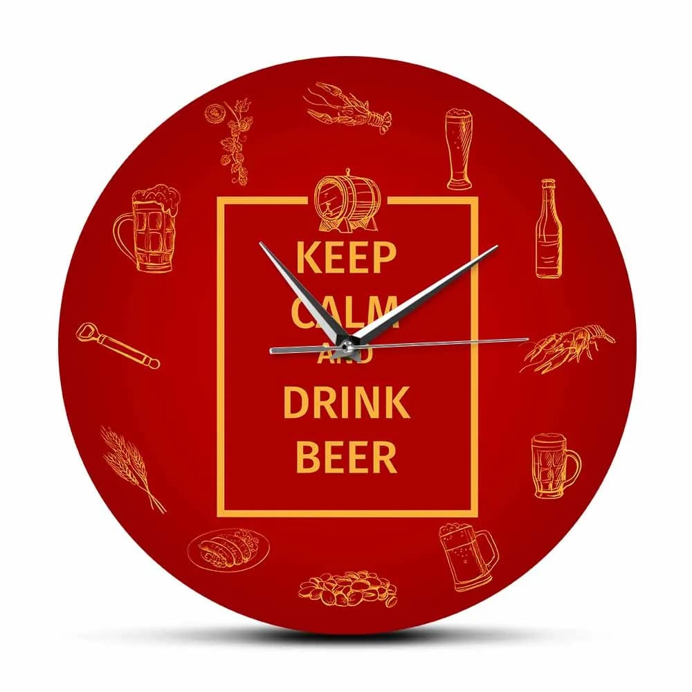 Keep calm and drink beer, wine, wall clock for pubs, bars and restaurants, silent wall clock, kitchen, British art, home decoration