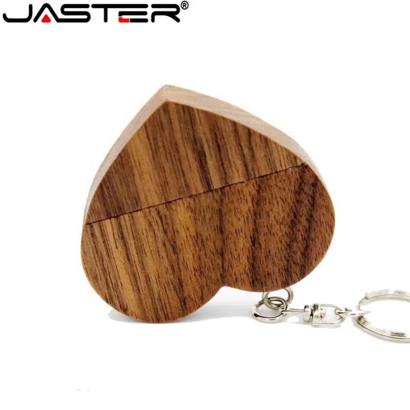JASTER USB 2.0 (logo personalizzato gratuito) cuore d'amore in legno chiavetta USB cuori con portachiavi pendrive 4 GB 16 GB 32 GB 64 GB LOGO cliente