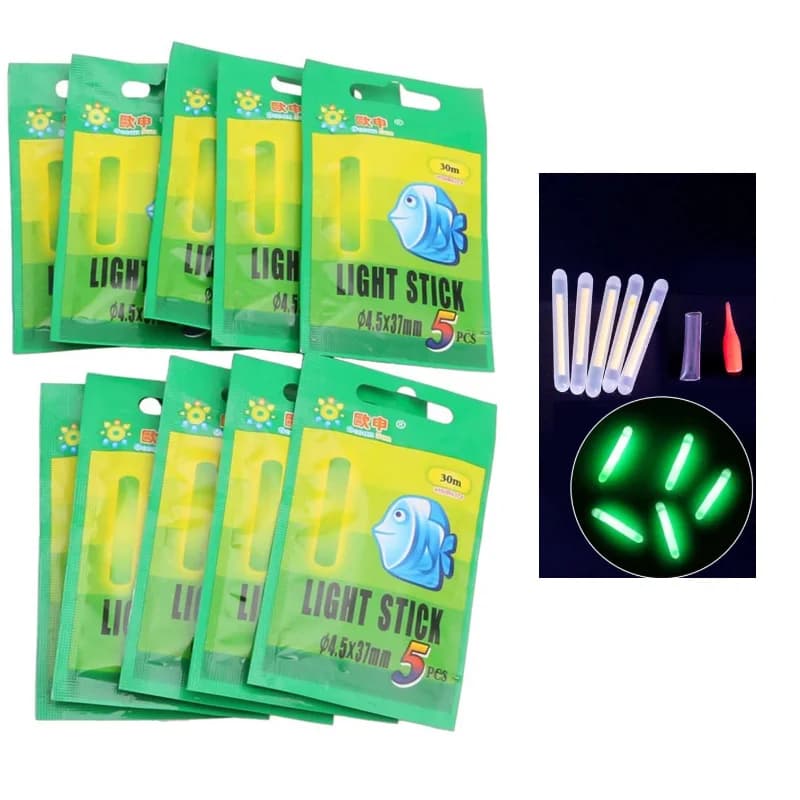 5 pz/25 pz/50 pz galleggiante da pesca bastoncini luminosi fluorescenti bastoncini per galleggianti da pesca e bobber attrezzatura da pesca notturna 4.5*37mm