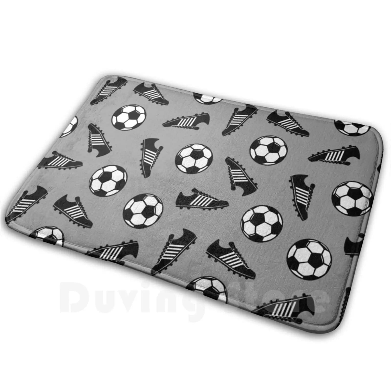 Palloni da calcio e tacchetti-Tappeto grigio Tappeto Tappetini antiscivolo Camera da letto Calcio Tacchetti da calcio Scarpe sportive da pallone da calcio
