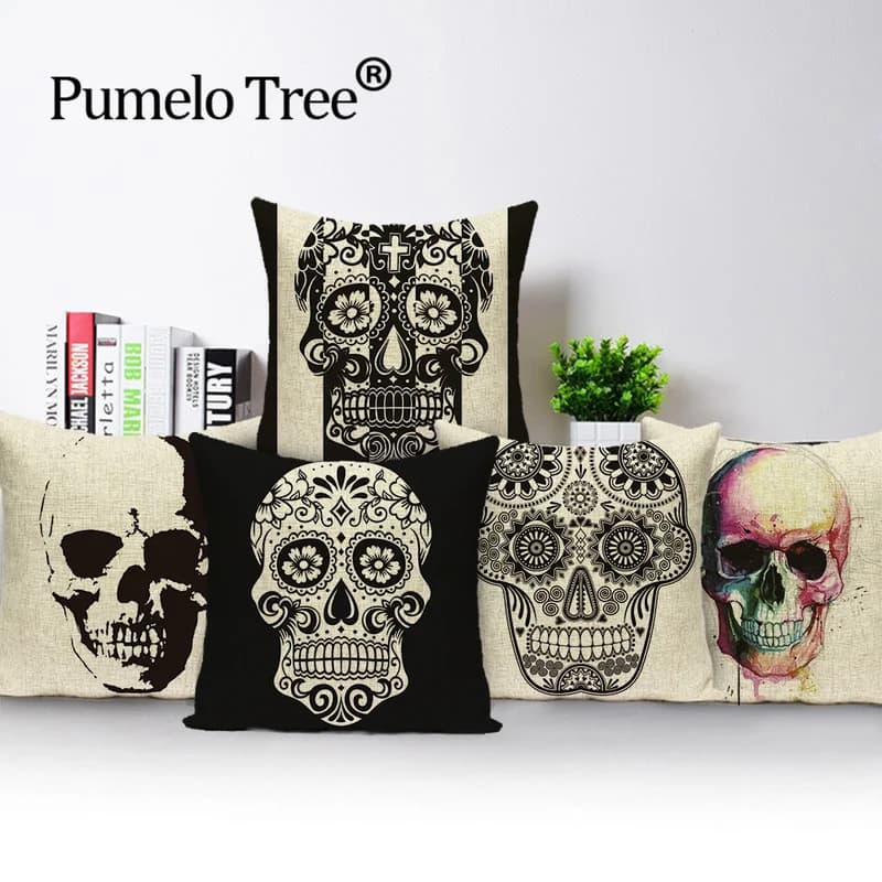 Fodera per cuscino teschio messicano, federa decorativa a forma di testa di teschio horror, fodere per cuscini lombari in poliestere per esterni, Federe Cuscini Diva