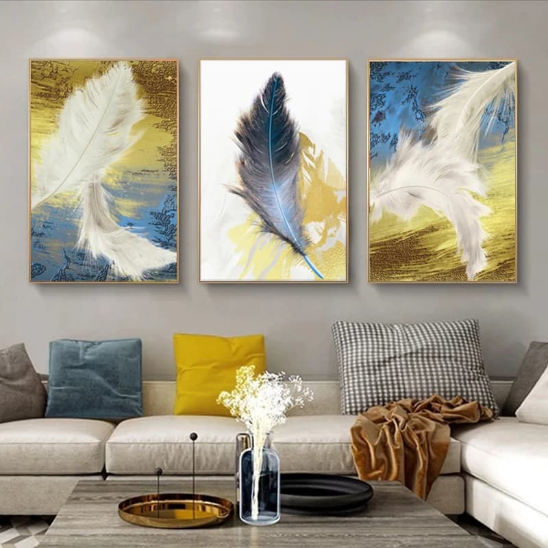 3 pieces of abstract feathers posters and prints on canvas modern painting home decoration art pictures of wall for living room without frame