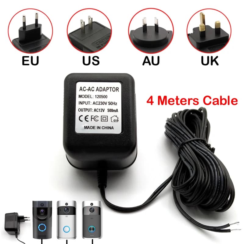 Adattatore di alimentazione EU US UK Plug 18V AC Trasformatore Caricatore per Wifi Wireless Campanello Telecamera IP Video Citofono Anello 120V-240V