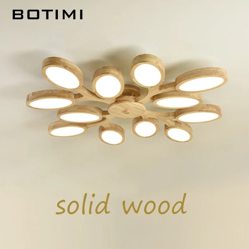 BOTIMI Solid Wood LED Chandelier Lighting Modern Wooden Bedroom Lustre Nordic Ceiling Mounted Room Lamps 6 9 12 Lights